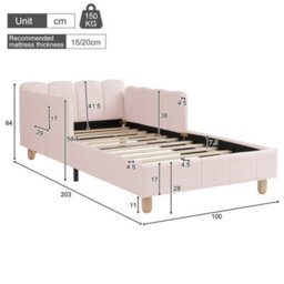 Abrihome Pink 3Ft Single Upholstered Children's Bed 90X190Cm, Velvet Headboard, Safety Rail & Solid Wood Legs For Kids' Room - thumbnail 6