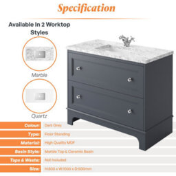 Plum&clay Beckett Blue Grey Floor Standing Traditional Bathroom Vanity Unit & Basin (W)1000mm (H)850mm - thumbnail 6