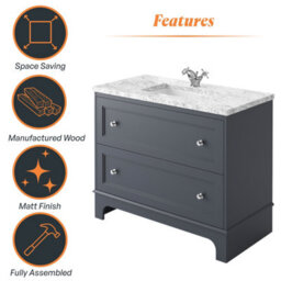 Plum&clay Beckett Blue Grey Floor Standing Traditional Bathroom Vanity Unit & Basin (W)1000mm (H)850mm - thumbnail 7
