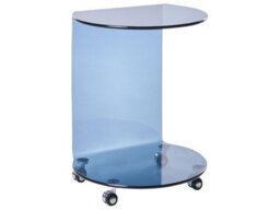Wyld and Coco Astra Living Half-Round Side Table Blue Tempered Glass 57 X 45 Cm With Wheels - Minimalist Living Room - thumbnail 3