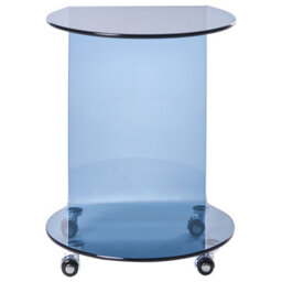 Wyld and Coco Astra Living Half-Round Side Table Blue Tempered Glass 57 X 45 Cm With Wheels - Minimalist Living Room - thumbnail 1