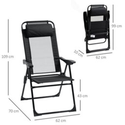 Outsunny Garden Chairs Set Of 2 Folding Camping Chair Recliners, Black - thumbnail 3