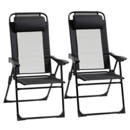 Outsunny Garden Chairs Set Of 2 Folding Camping Chair Recliners, Black - thumbnail 2