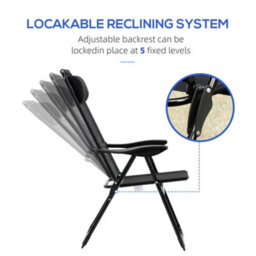 Outsunny Garden Chairs Set Of 2 Folding Camping Chair Recliners, Black - thumbnail 5