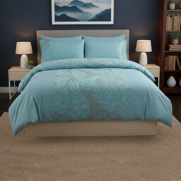 Velvet Leaf Design Duvet Cover Elegant Soft Touch Luxury Bedding Blue - thumbnail 1