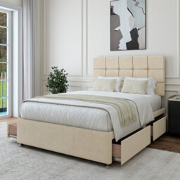 Bedmaster Cream Luxury Velvet 4 Drawer Divan Base And Square Headboard Small Double - thumbnail 2