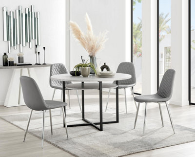 Furniturebox Uk Adley Grey Concrete Effect Storage Dining Table & 4 Grey Corona Silver Chairs - image 1