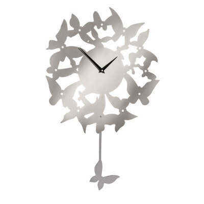Orsina Butterflies Stainless Steel Wall Clock, Traditional Clock With Contrasting Hands, Silver Decorative Clock