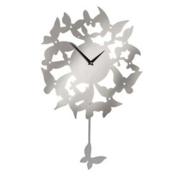 Orsina Butterflies Stainless Steel Wall Clock, Traditional Clock With Contrasting Hands, Silver Decorative Clock