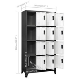 Vidaxl Locker Cabinet Anthracite And White 90X45X180 Cm Steel - thumbnail 8