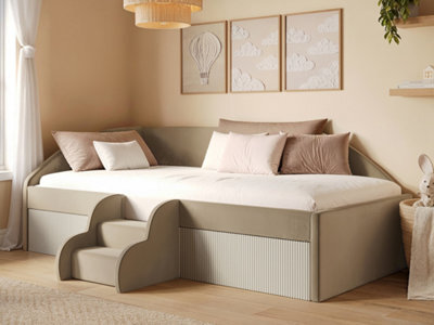Flair Aviana Beige Velvet Low Sleeper Bed With Beige Cord - image 1