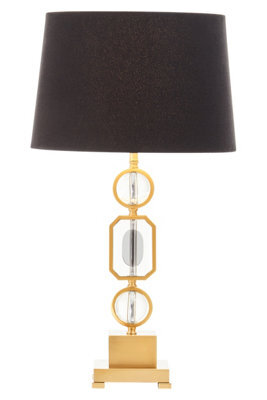 Orsina Art Deco Gold And Crystal Table Lamp, Luxe Black Linen Shade Table Light, Geometric Metal & Crystal Base - image 1