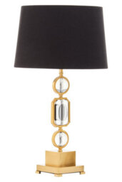Orsina Art Deco Gold And Crystal Table Lamp, Luxe Black Linen Shade Table Light, Geometric Metal & Crystal Base - thumbnail 3