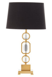 Orsina Art Deco Gold And Crystal Table Lamp, Luxe Black Linen Shade Table Light, Geometric Metal & Crystal Base - thumbnail 4