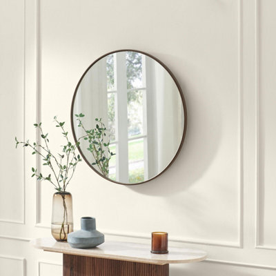 Furniturebox Uk Inga Walnut Wood Medium Round 80Cm Wall Mirror - image 1