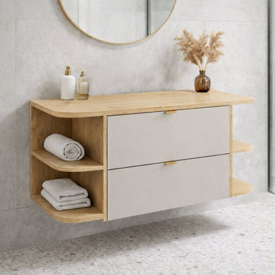 Heze Furniture Dalia Bathroom Cabinet Vanity 100Cm With Open Shelves In Cashmere & Cremona Oak - image 1