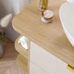 Heze Furniture Dalia Bathroom Cabinet Vanity 100Cm With Open Shelves In Cashmere & Cremona Oak - thumbnail 4