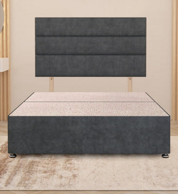 Somnior Beds Somnior Chambery Plush Velvet 4Ft6 Double Divan Bed Base With Upholstered Headboard Charcoal - image 1