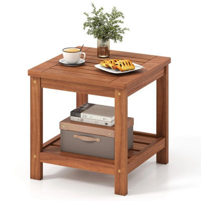 Side Table 2-Tier Versatile End Table With Slatted Surface - image 1