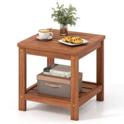 Side Table 2-Tier Versatile End Table With Slatted Surface