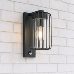 CGC Lighting Cgc Alvin Pir Motion Sensor Black Outdoor Cage Wall Lantern Light With Clear Diffuser Ip54 - thumbnail 8