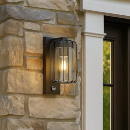 CGC Lighting Cgc Alvin Pir Motion Sensor Black Outdoor Cage Wall Lantern Light With Clear Diffuser Ip54