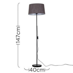 Valuelights Charles Black Floor Lamp With Grey Linen Shade - thumbnail 7