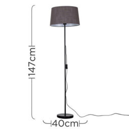 Valuelights Charles Black Floor Lamp With Grey Linen Shade - thumbnail 8