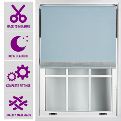 Furnished Diamante Edge Blackout Roller Blinds Made To Measure - Duck Egg Blue (W)90Cm X (L)165Cm - image 1