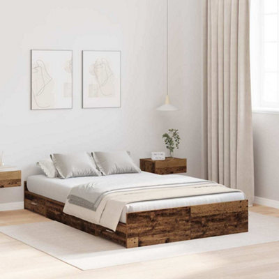 Berkfield Storage Bed Frame In Old Wood, 120 X 190 Cm, Engineered Wood - image 1