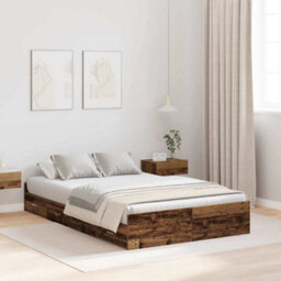 Berkfield Storage Bed Frame In Old Wood, 120 X 190 Cm, Engineered Wood - thumbnail 1