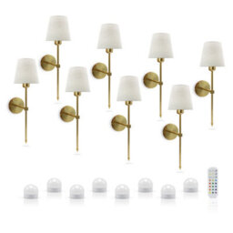 Auraglow Omniance Monaco Rechargeable Wireless Wall Lights With Remote - Brass - 8 Lamps, 8 Light Sources, 1 Remote - thumbnail 1