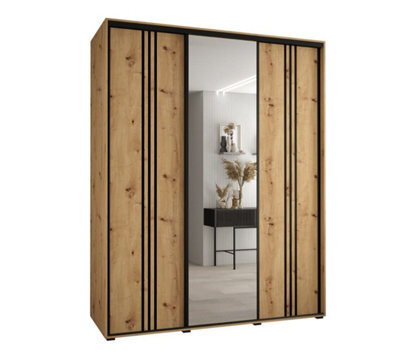 Arte Rustic Oak Artisan Cannes Vii Sliding Wardrobe H2050mm W1900mm D600mm With Custom Black Steel Handles - image 1