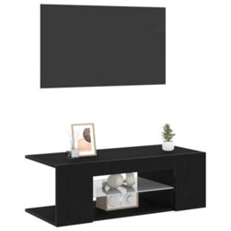 Berkfield Tv Cabinet With Led Lights In Black Oak - 90 X 39 X 30 Cm - Made From Engineered Wood - thumbnail 3
