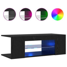 Berkfield Tv Cabinet With Led Lights In Black Oak - 90 X 39 X 30 Cm - Made From Engineered Wood - thumbnail 4