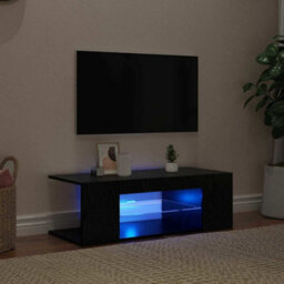Berkfield Tv Cabinet With Led Lights In Black Oak - 90 X 39 X 30 Cm - Made From Engineered Wood - thumbnail 5