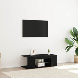 Berkfield Tv Cabinet With Led Lights In Black Oak - 90 X 39 X 30 Cm - Made From Engineered Wood - thumbnail 1