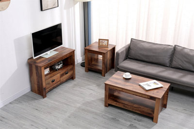 Furniturehmd Wooden Sofa Side Table With Storage Shelf Vintage Coffee Table Lamp Table For Bedroom, Living Room - image 1