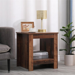 Furniturehmd Wooden Sofa Side Table With Storage Shelf Vintage Coffee Table Lamp Table For Bedroom, Living Room - thumbnail 3