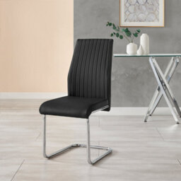 Furniturebox Set Of 2 - Lorenzo Modern Dining Chairs - Black Faux Leather Chrome Leg Dining Chairs - Kitchen Dining Room Chairs - thumbnail 4