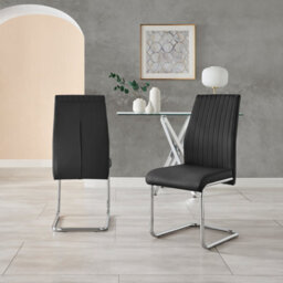 Furniturebox Set Of 2 - Lorenzo Modern Dining Chairs - Black Faux Leather Chrome Leg Dining Chairs - Kitchen Dining Room Chairs - thumbnail 3