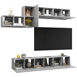 Berkfield 7 Piece Tv Cabinet Set Concrete Grey Engineered Wood - thumbnail 3
