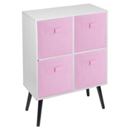 Urbn-Living Urbnliving 61Cm Height 4 Cube White Wooden Bookcase With Pine Legs Shelf Storage Light Pink Drawers
