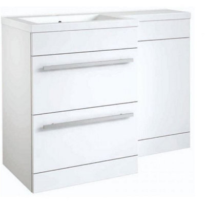Clifton Bathroom Left Handed 2 Drawer Combination Unit With L Shape Basin 1100mm Wide (Nexus) - White - Brassware Not Included - image 1