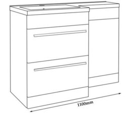 Clifton Bathroom Left Handed 2 Drawer Combination Unit With L Shape Basin 1100mm Wide (Nexus) - White - Brassware Not Included - thumbnail 3