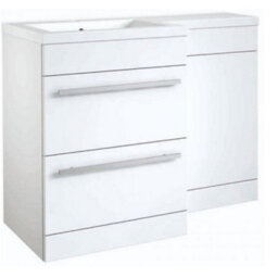 Clifton Bathroom Left Handed 2 Drawer Combination Unit With L Shape Basin 1100mm Wide (Nexus) - White - Brassware Not Included - thumbnail 1