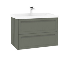 Royal Bathrooms Elmore 800mm Wall Hung 2 Drawer Bathroom Vanity Unit With Traditional Ceramic Basin Sink - Matt Green - thumbnail 6