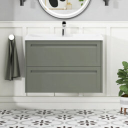 Royal Bathrooms Elmore 800mm Wall Hung 2 Drawer Bathroom Vanity Unit With Traditional Ceramic Basin Sink - Matt Green - thumbnail 3