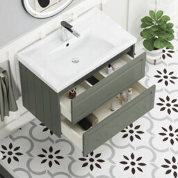Royal Bathrooms Elmore 800mm Wall Hung 2 Drawer Bathroom Vanity Unit With Traditional Ceramic Basin Sink - Matt Green - thumbnail 5