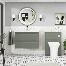 Royal Bathrooms Elmore 800mm Wall Hung 2 Drawer Bathroom Vanity Unit With Traditional Ceramic Basin Sink - Matt Green - thumbnail 4
